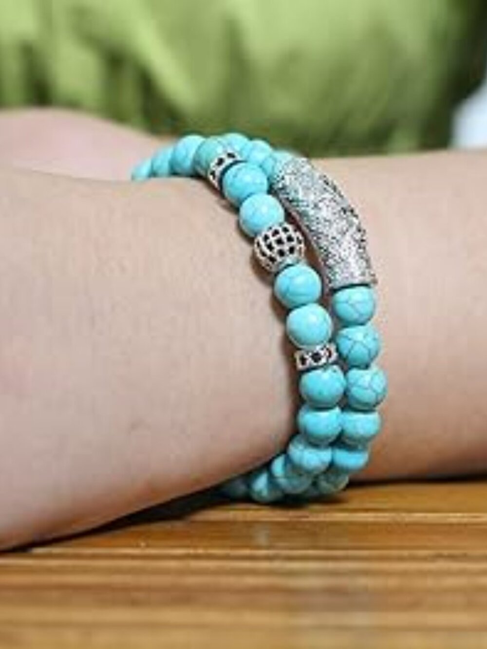 2 Multi-Layer Stackable Turquoise Bracelets Stretchy